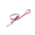 Organic Hemp & Cotton Dog Lead in pretty pink with metal clasp and black brand label on breathable fabric leash