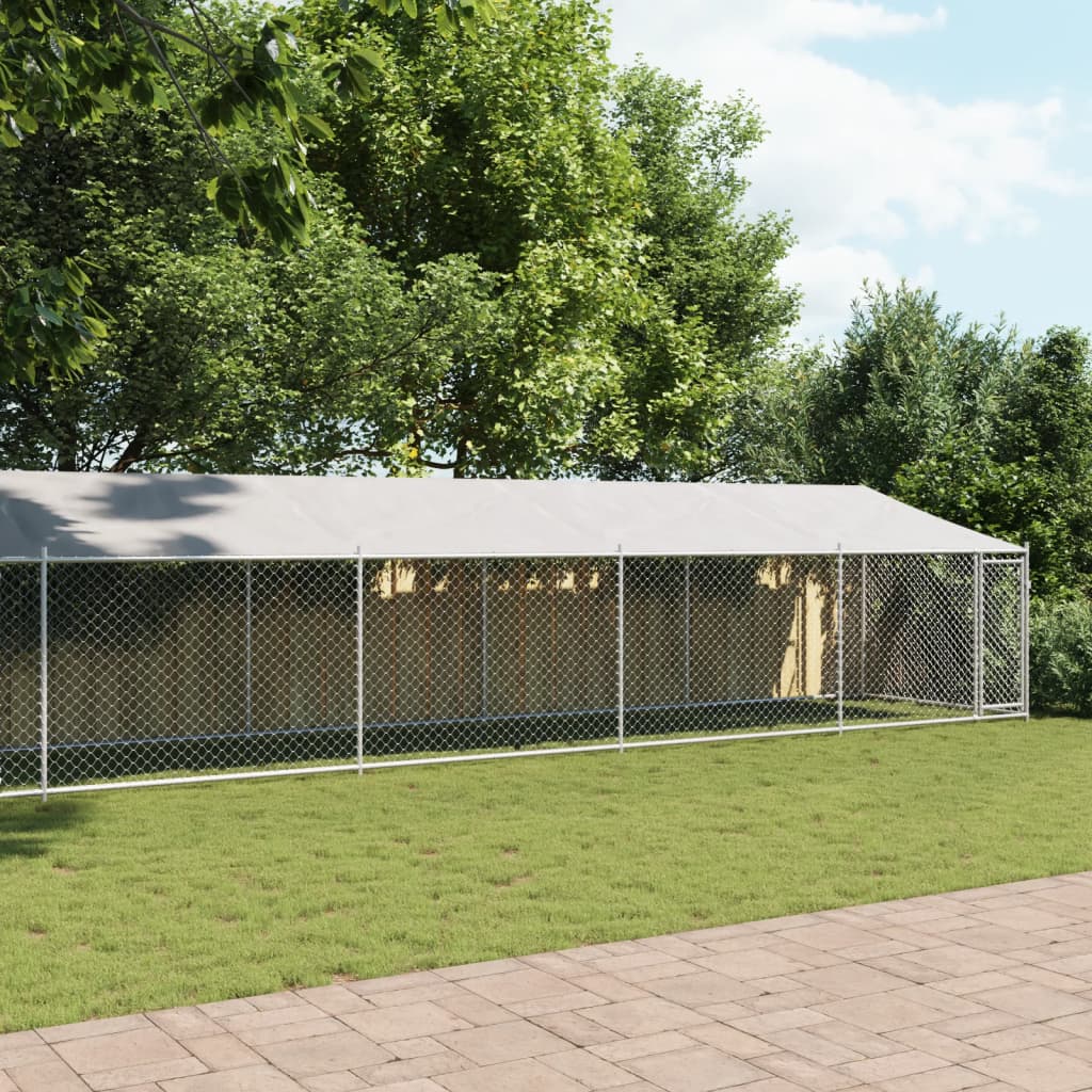 NNEVL Dog Cage with Roof and Door Grey 12x2x2 m Galvanised Steel