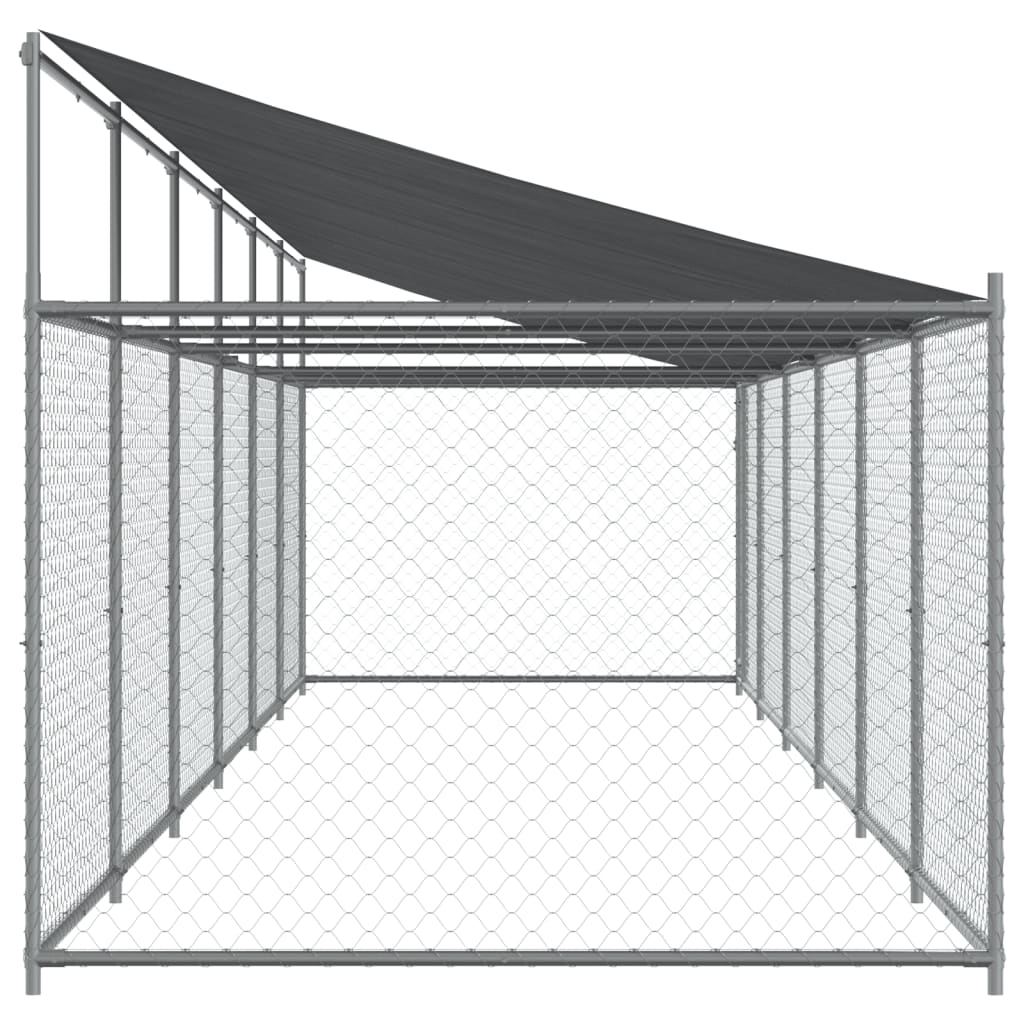 NNEVL Dog Cage with Roof and Door Grey 12x2x2 m Galvanised Steel
