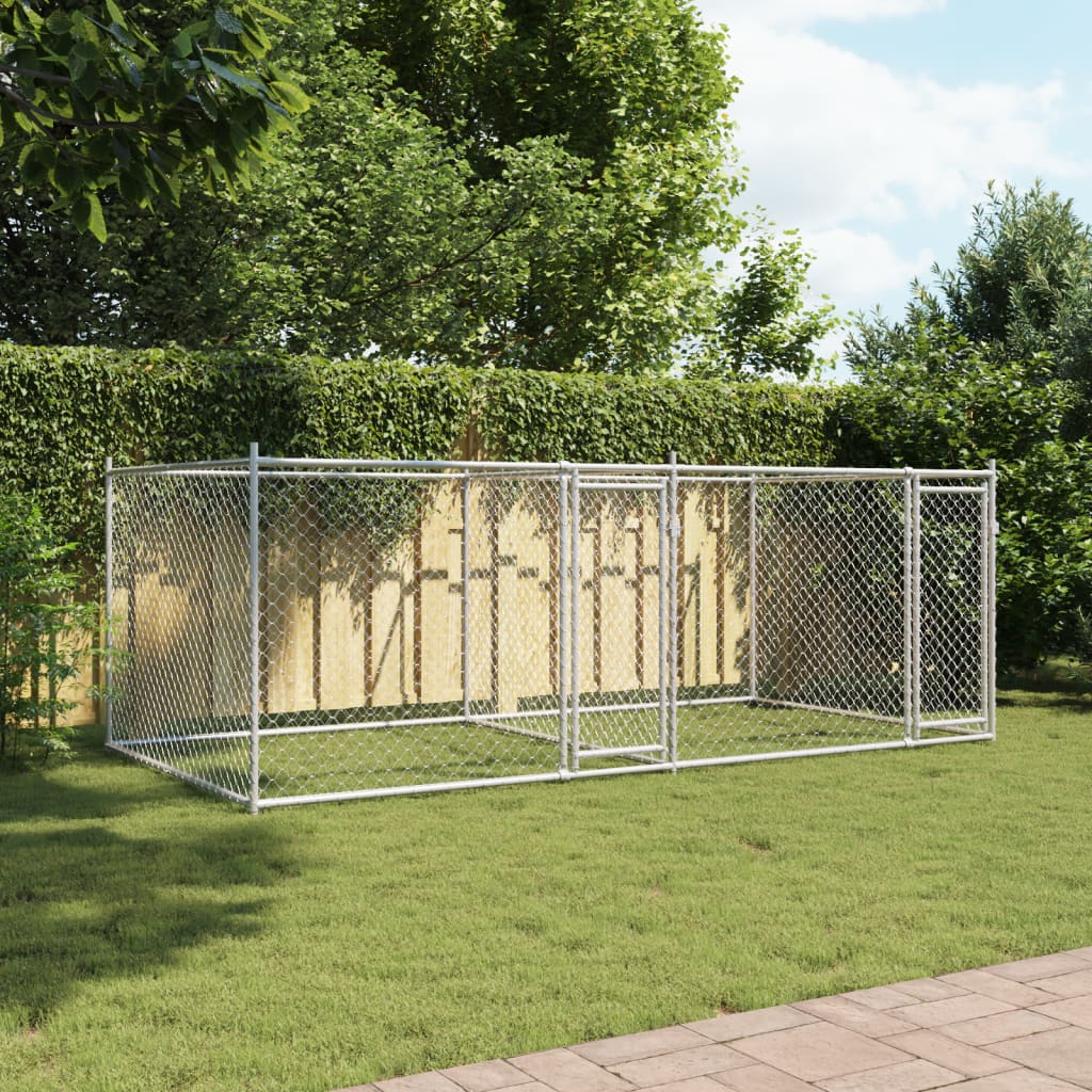 NNEVL Dog Cage with Doors Grey 4x2x1.5 m Galvanised Steel