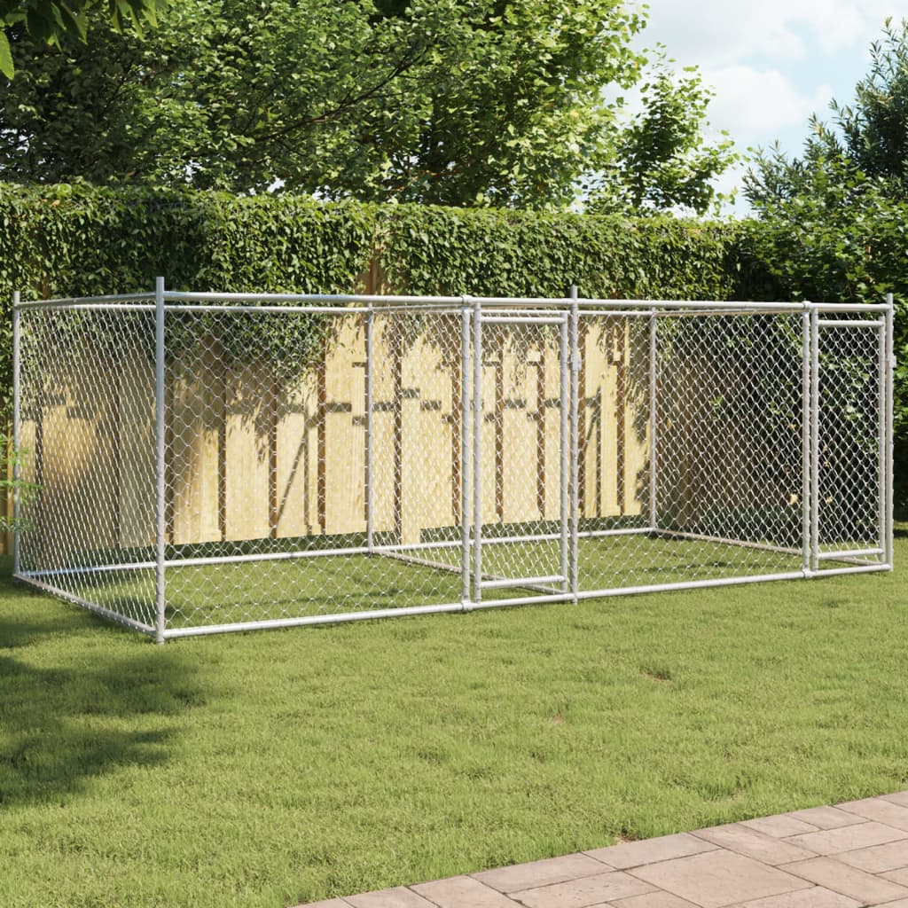 NNEVL Dog Cage with Doors Grey 4x2x1.5 m Galvanised Steel