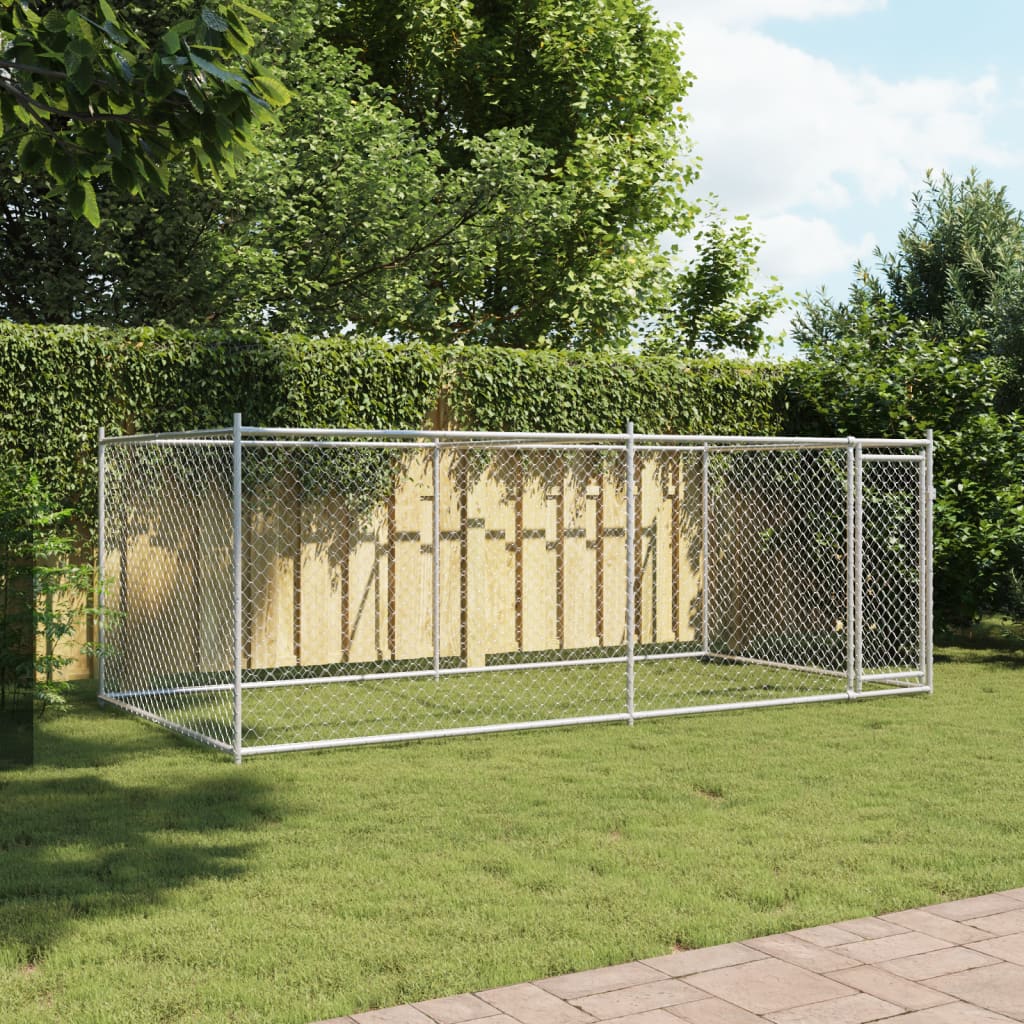 NNEVL Dog Cage with Door Grey 4x2x1.5 m Galvanised Steel