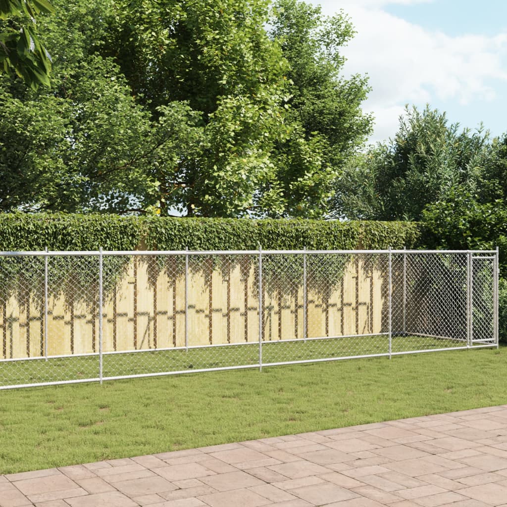 NNEVL Dog Cage with Door Grey 12x2x1.5 m Galvanised Steel