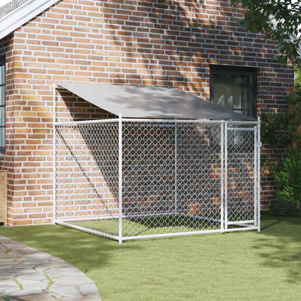 NNEVL Dog Cage with Roof and Door Grey 2x2x2 m Galvanised Steel