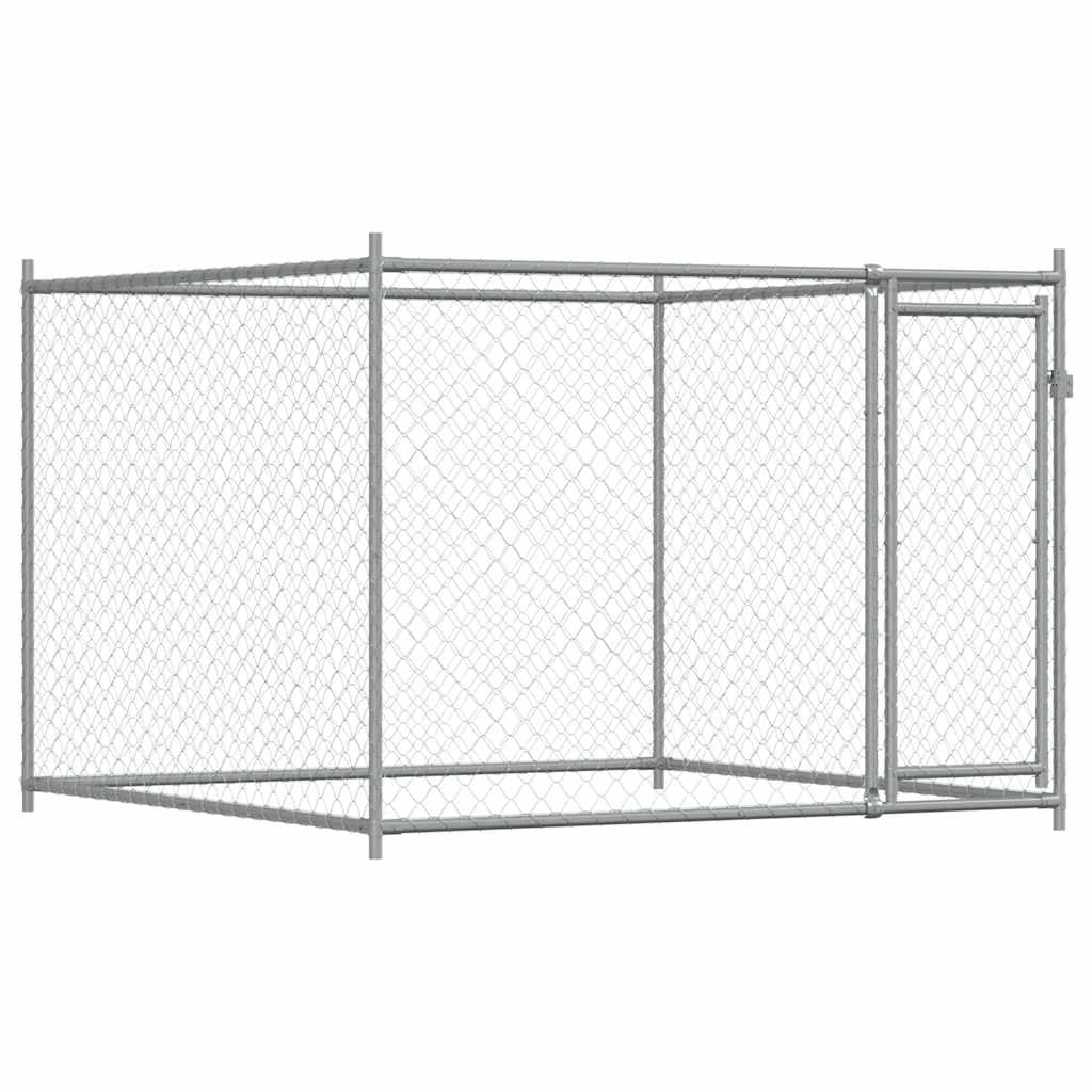 NNEVL Dog Cage with Door Grey 2x2x1.5 m Galvanised Steel