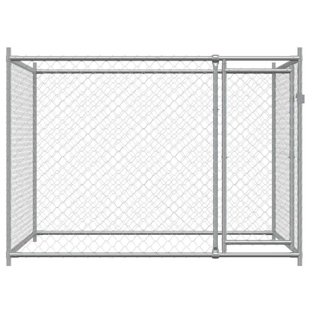NNEVL Dog Cage with Door Grey 2x2x1.5 m Galvanised Steel