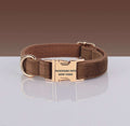Dog collar in brown nylon with soft padded lining and rose gold metal buckle engraved with Pawsome Pets New York logo