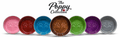 The Poppy Collection Dog Bowl featuring a glossy ceramic interior in multiple colors, each embossed with paw prints and a stainless steel exterior.
