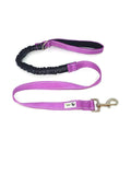NNEDSZ Bungee Dog Lead in purple nylon with reflective stitching, black bungee section, metal clip, and neoprene handle for comfort.