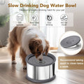 Extra Large Spill-Proof Dog Water Bowl with gray slow-feeder top, stainless steel body, and anti-slip base for mess-free hydration.
