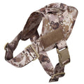 Tactical dog clothes combat vest in tan and brown digital camouflage pattern made from durable nylon with adjustable straps and buckle closures