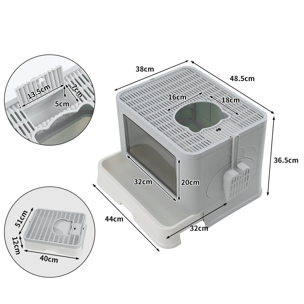 NNEIDS PaWz Foldable Cat Litter Box Tray Enclosed Grey