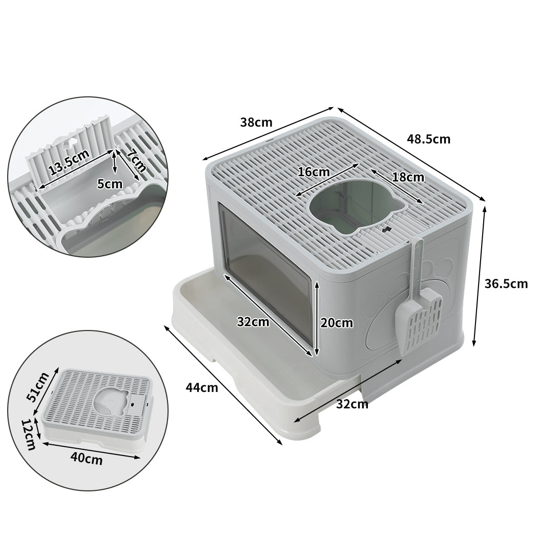 NNEIDS PaWz Foldable Cat Litter Box Tray Enclosed Grey