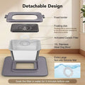 Dog Stainless Steel Water Bowl in silver with a removable activated carbon filter, floating disk, fixed border, and extra large grey silicone mat.