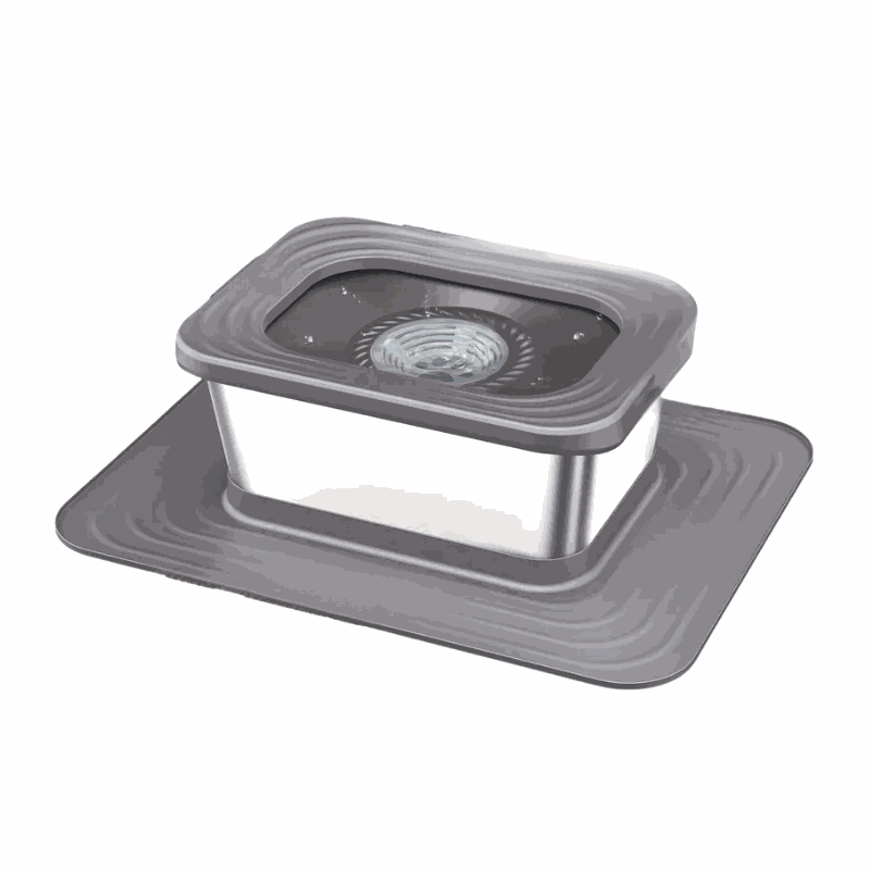 Dog Stainless Steel Water Bowl in grey with spill-proof design, slow-drinking feature, and extra-wide silicone mat for mess-free hydration.